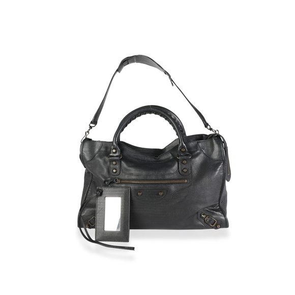 Balenciaga 10 Year Anniversary Black Lizard-Embossed Lambskin Classic City Bag - Picture 4 of 8